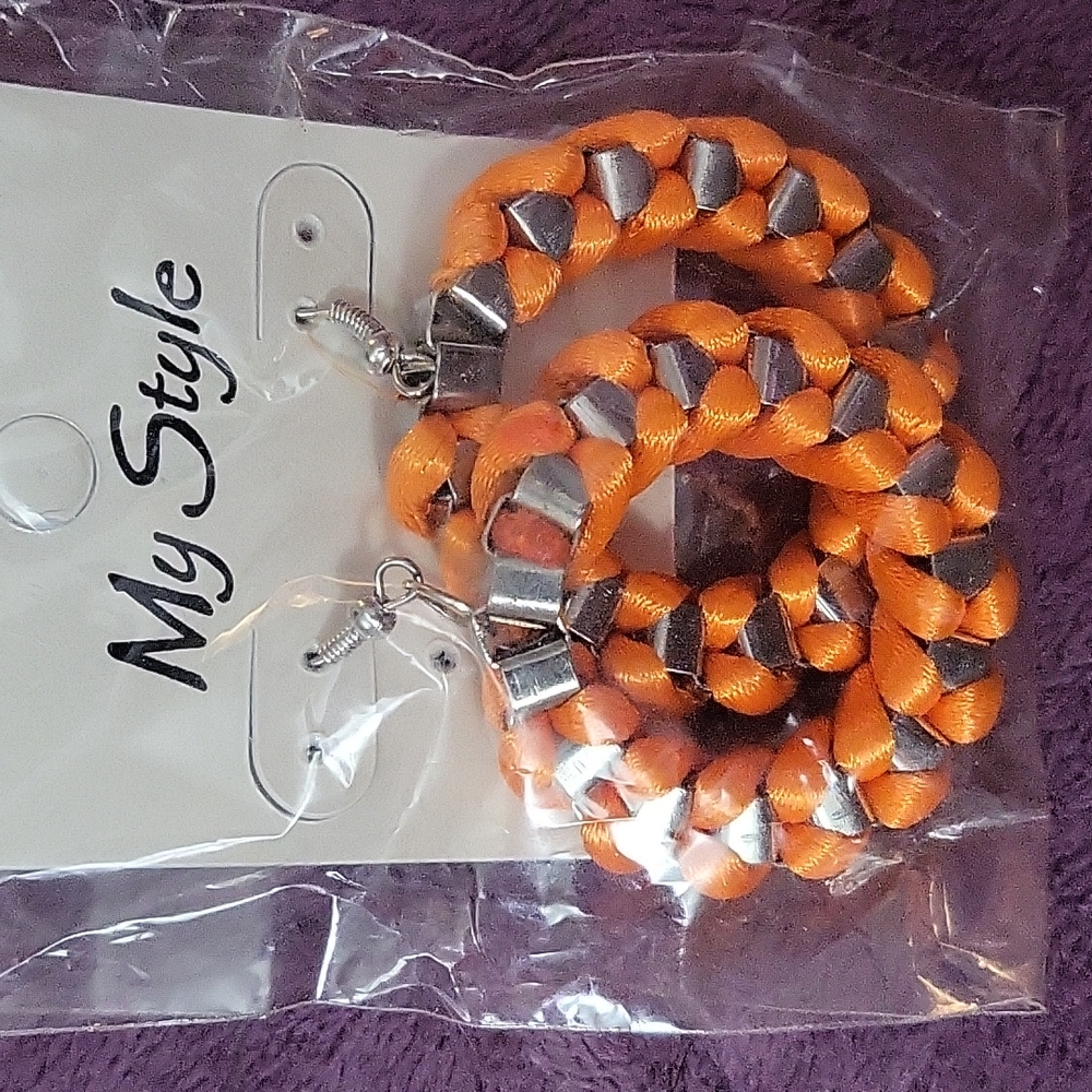 Orange Metal Hoop Earrings